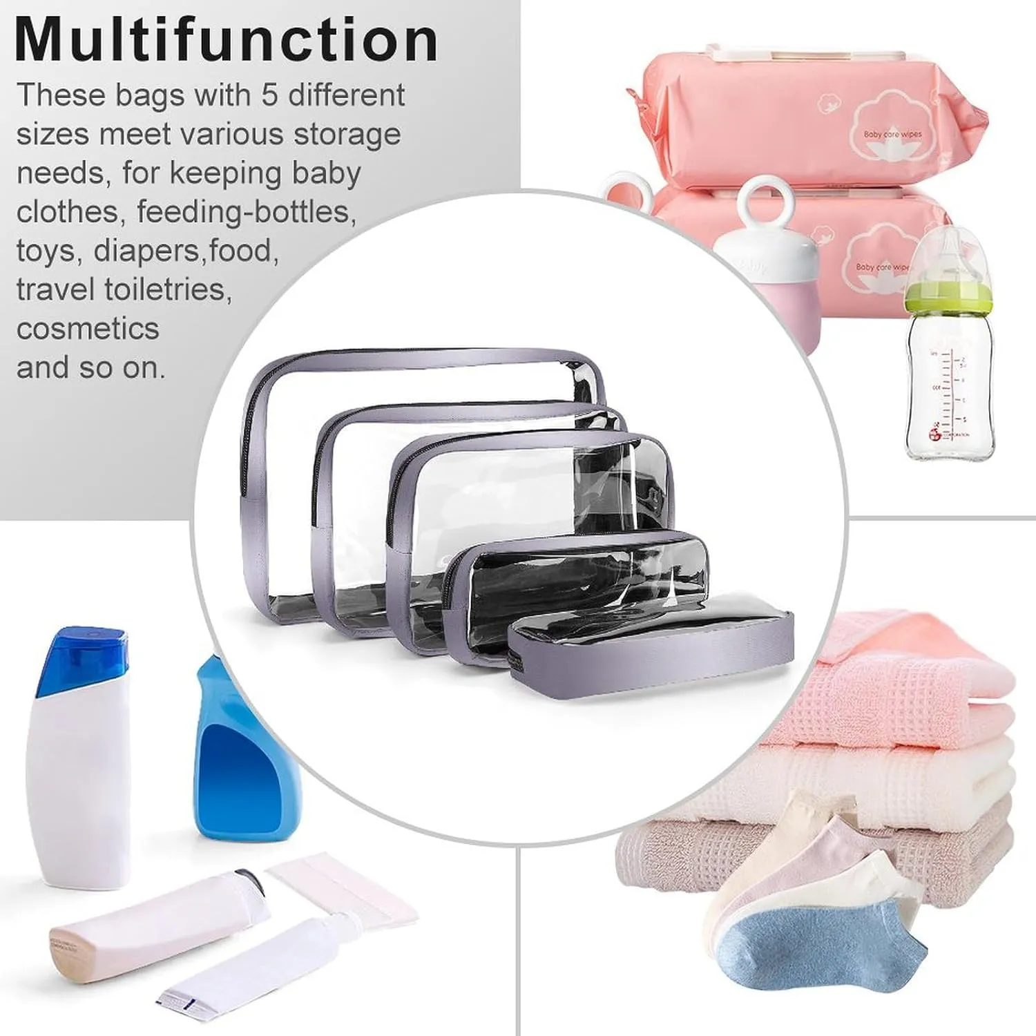 Lilac Shimmer Sparkle Flutter Butterfly Transparent Storage Bag, 5-piece Makeup Bag Set White-style