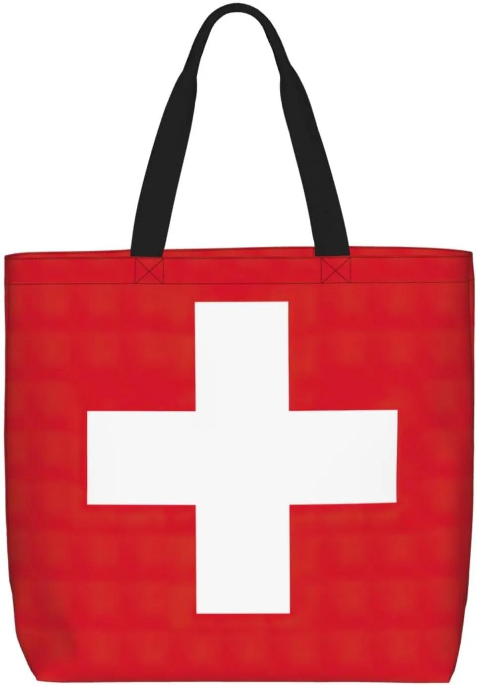 LimPac Swiss Flag Print Tote Bags Zipper Casual Handbag Big Capacity Shoulder Bag Lightweight For Women