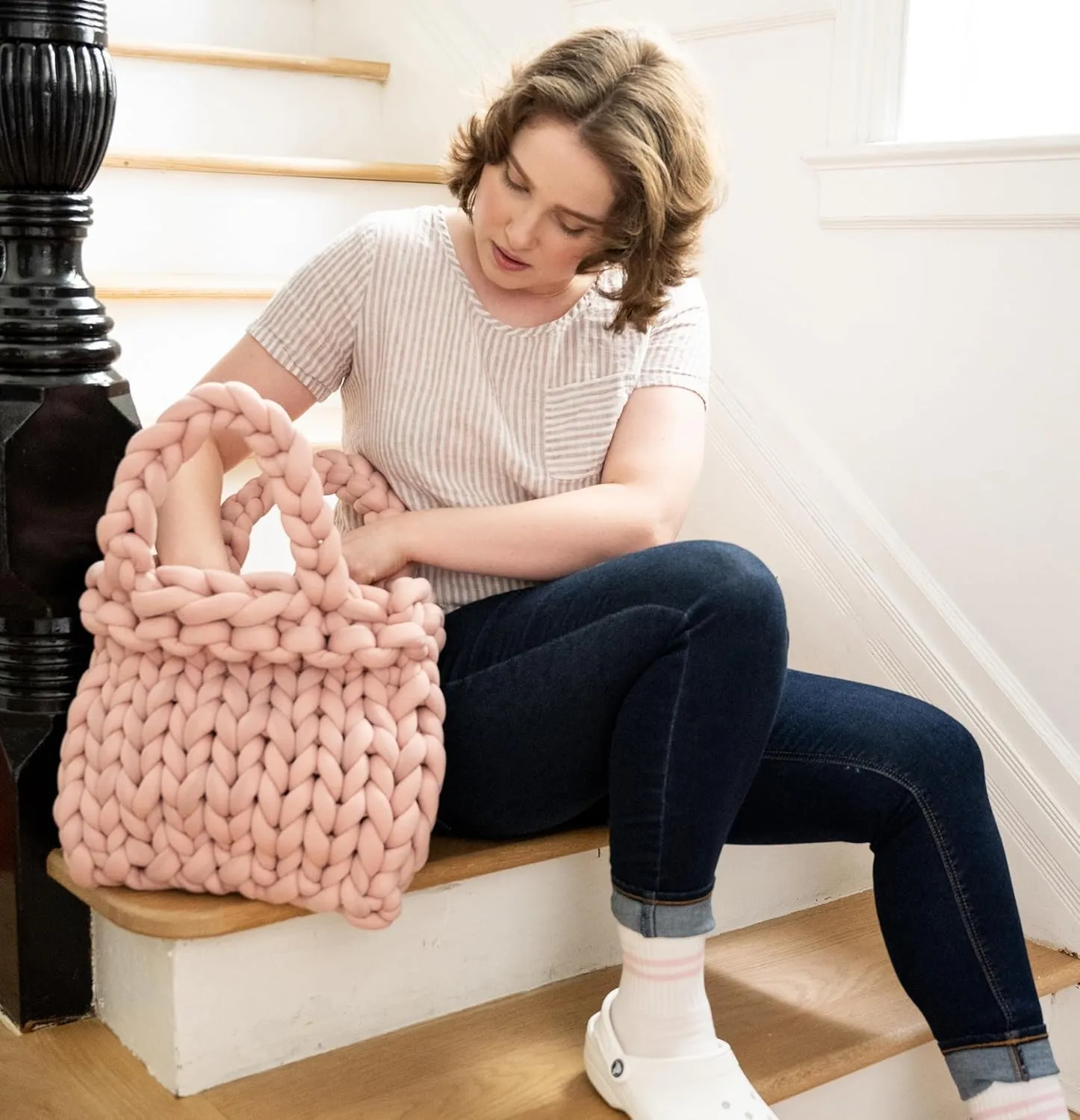 Lion Brand Yarn Cover Story Squish Stitch, Blanket Yarn, Cloud White, 1 Pack