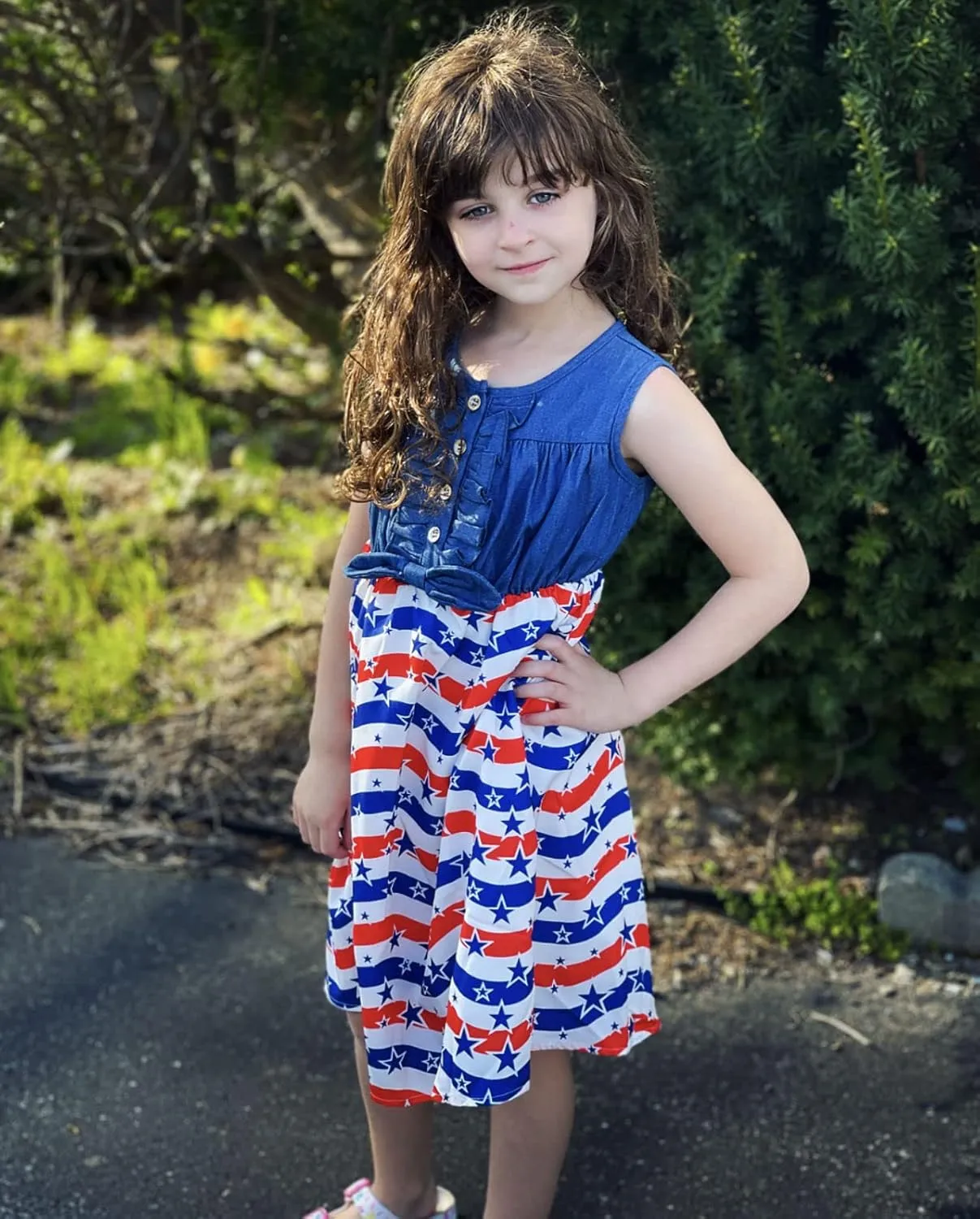 Little Girls Sleeveless Denim Dresses Casual Bowknot One-Piece Princess Sundress Tutu Skirt 2-8 Years