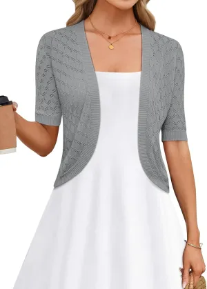 LOMON Womens Cropped Cardigan Short Sleeve Bolero Shrug Sweater Open Front Lightweight