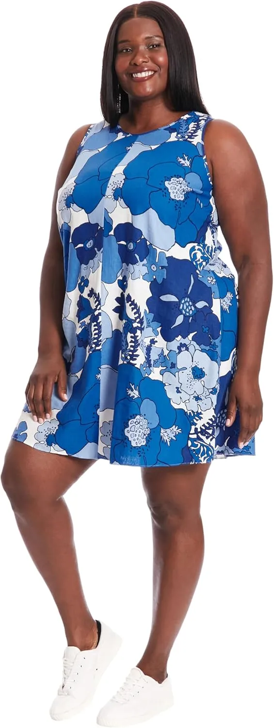 London Times Linen Blend Sleeveless Shift Summer Casual Dresses for Women