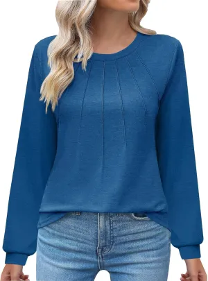 Long Sleeve Shirts for Women Tunic Tops for Women Loose Fit Dressy Crew Neck Pullover Basic Y2K Blouse