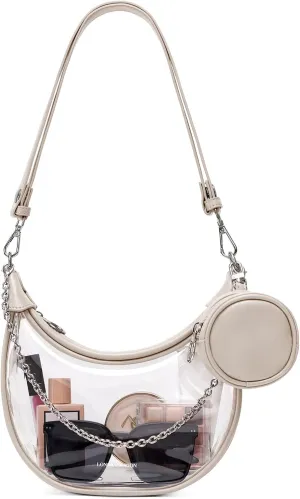 LONG VACATION Clear Bag for Stadium Events, Clear Purses for Women Stadium Crossbody, PVC Clear Concert Bag with Coin Purse