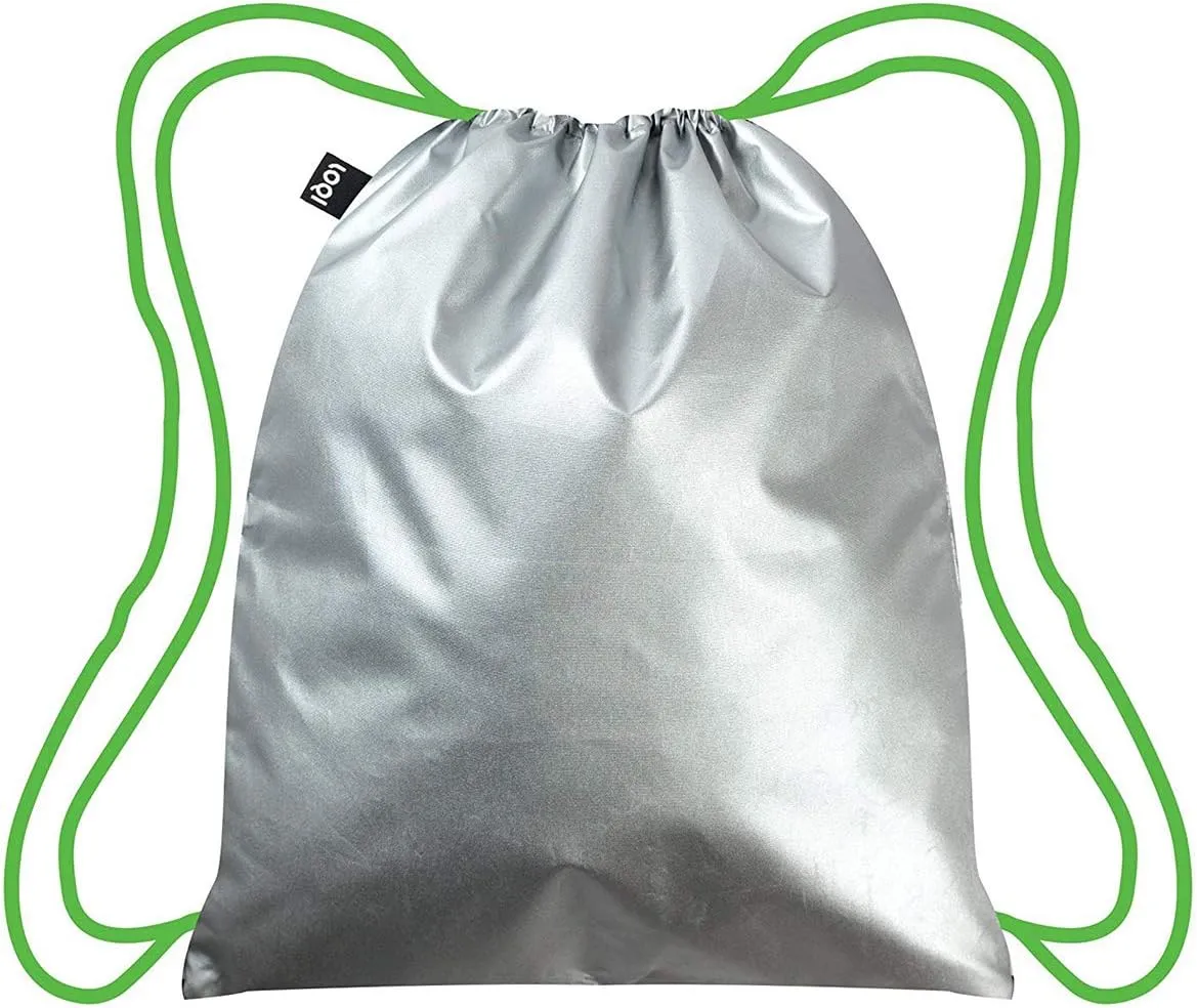 LOQI METALLIC Silver/Green Backpack