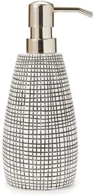 Lotion Dispenser Pump for Bathroom Ceramic Soap Dispenser, Mosaic Grid Pattern, Silver Pump, White and Black