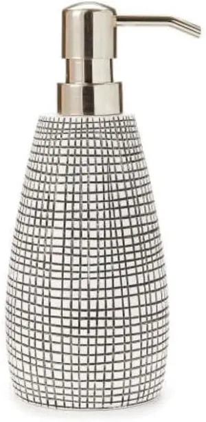 Lotion Dispenser Pump for Bathroom Ceramic Soap Dispenser, Mosaic Grid Pattern, Silver Pump, White and Black