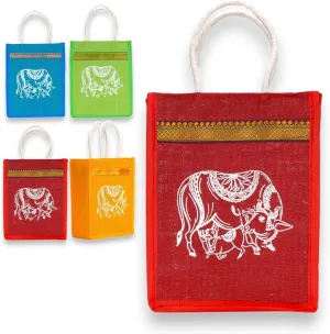 LOVENSPIRE Cow Print Jute Bag Burlap Gift Bags Eco-friendly Reusable Tote Bag Indian Wedding Favor Puja Return Gifts
