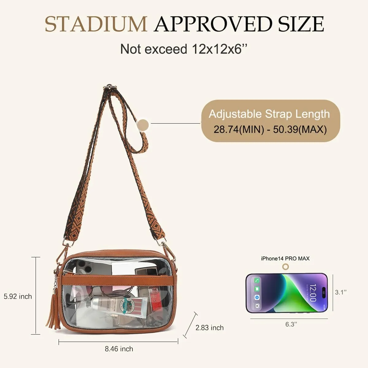 LOXOMU Clear Bag Stadium Approved, Small Clear Crossbody Bag Purse for Women, Clear Bag for Stadium Events, Concerts