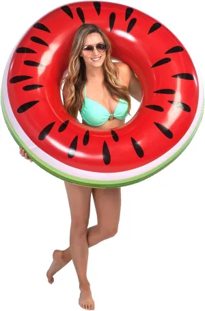 LRRH Giant 4 Foot Inflatable Watermelon Pool Ring Tube Float - Fun Kids Swim Party Toy - Summer Lounge Raft