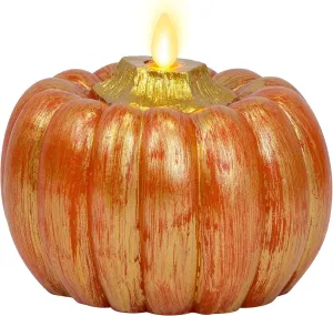 Luminara - Flameless Halloween LED Candle Battery Operated Moving Flame - Metallic Gold Orange Pumpkin - Pack of 1-5x4.5 - Unscented Indoor Use