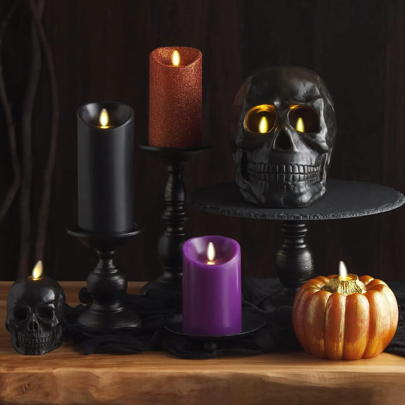 Luminara - Flameless Halloween LED Candle Battery Operated Moving Flame - Metallic Gold Orange Pumpkin - Pack of 1-5x4.5 - Unscented Indoor Use