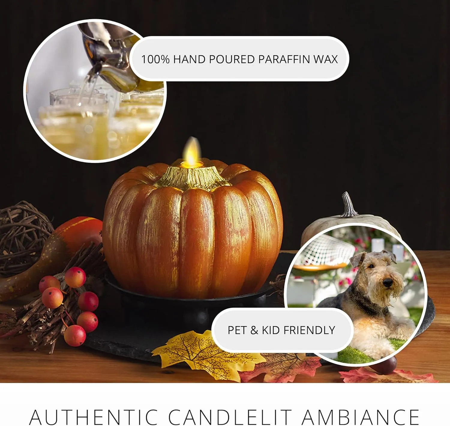 Luminara - Flameless Halloween LED Candle Battery Operated Moving Flame - Metallic Gold Orange Pumpkin - Pack of 1-5x4.5 - Unscented Indoor Use