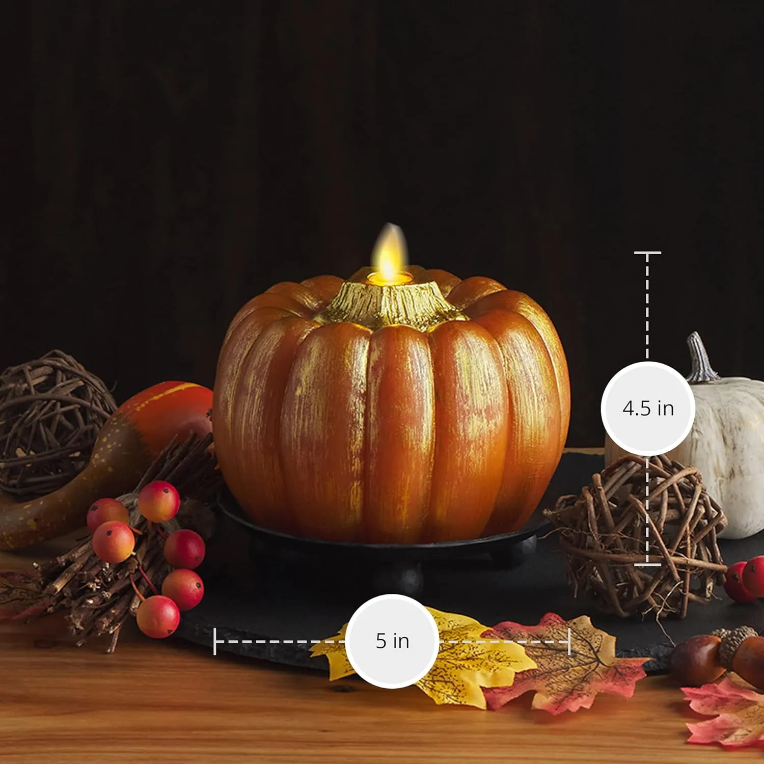 Luminara - Flameless Halloween LED Candle Battery Operated Moving Flame - Metallic Gold Orange Pumpkin - Pack of 1-5x4.5 - Unscented Indoor Use