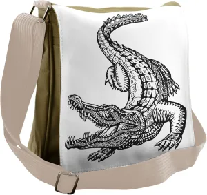 Lunarable Alligator Messenger Bag, Geometric Motifs Ethnic, Unisex Cross-body