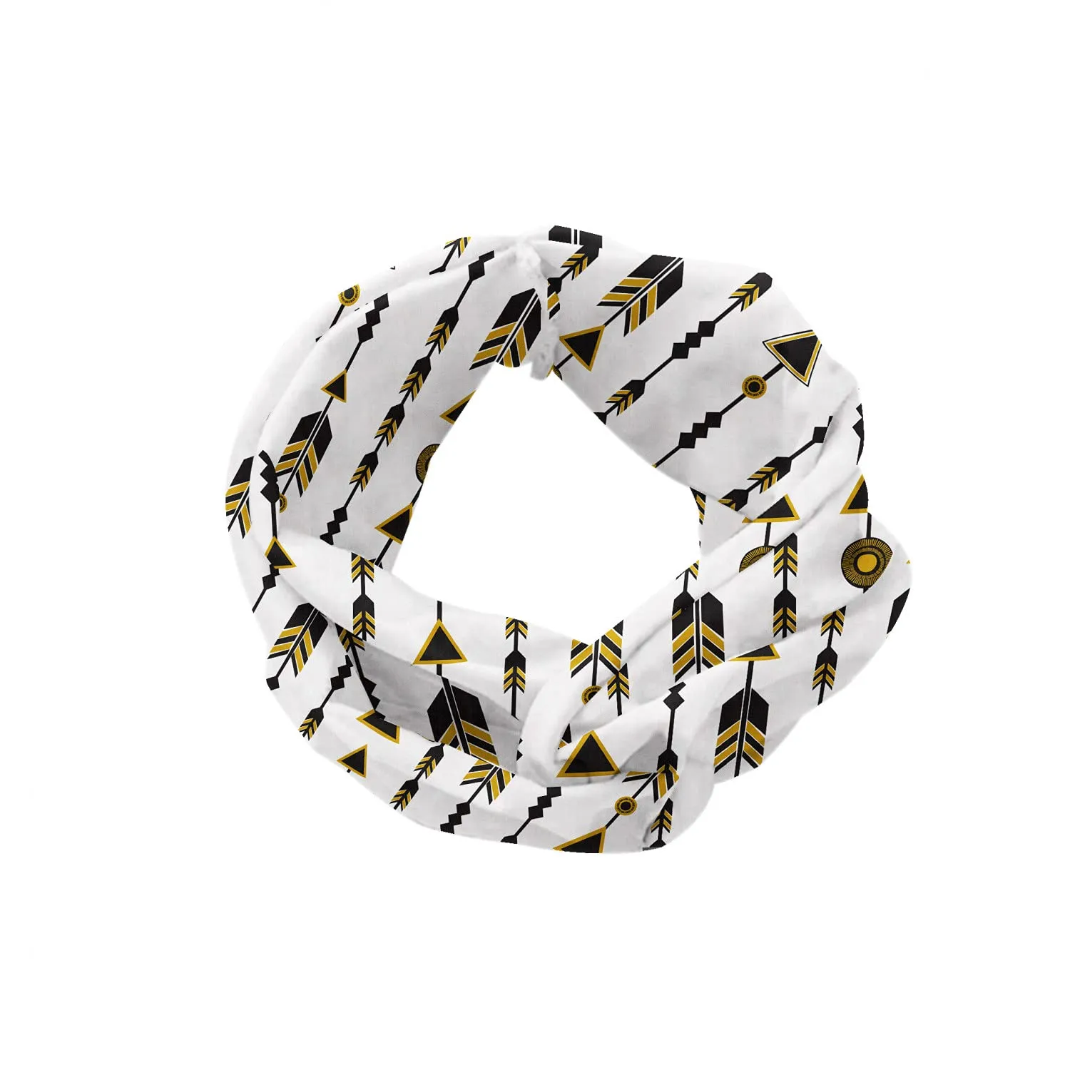 Lunarable Arrow Headband Set of 2, Geometric Design with Influences Triangles Feathers Quill Motif, Elastic and Soft Women's Bandana for Sports and Everyday Use, XS-S, Black Earth Yellow White