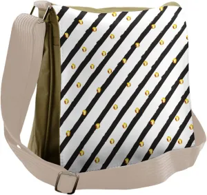 Lunarable Geometric Messenger Bag, Grunge Bold Brush Strokes, Unisex Cross-body