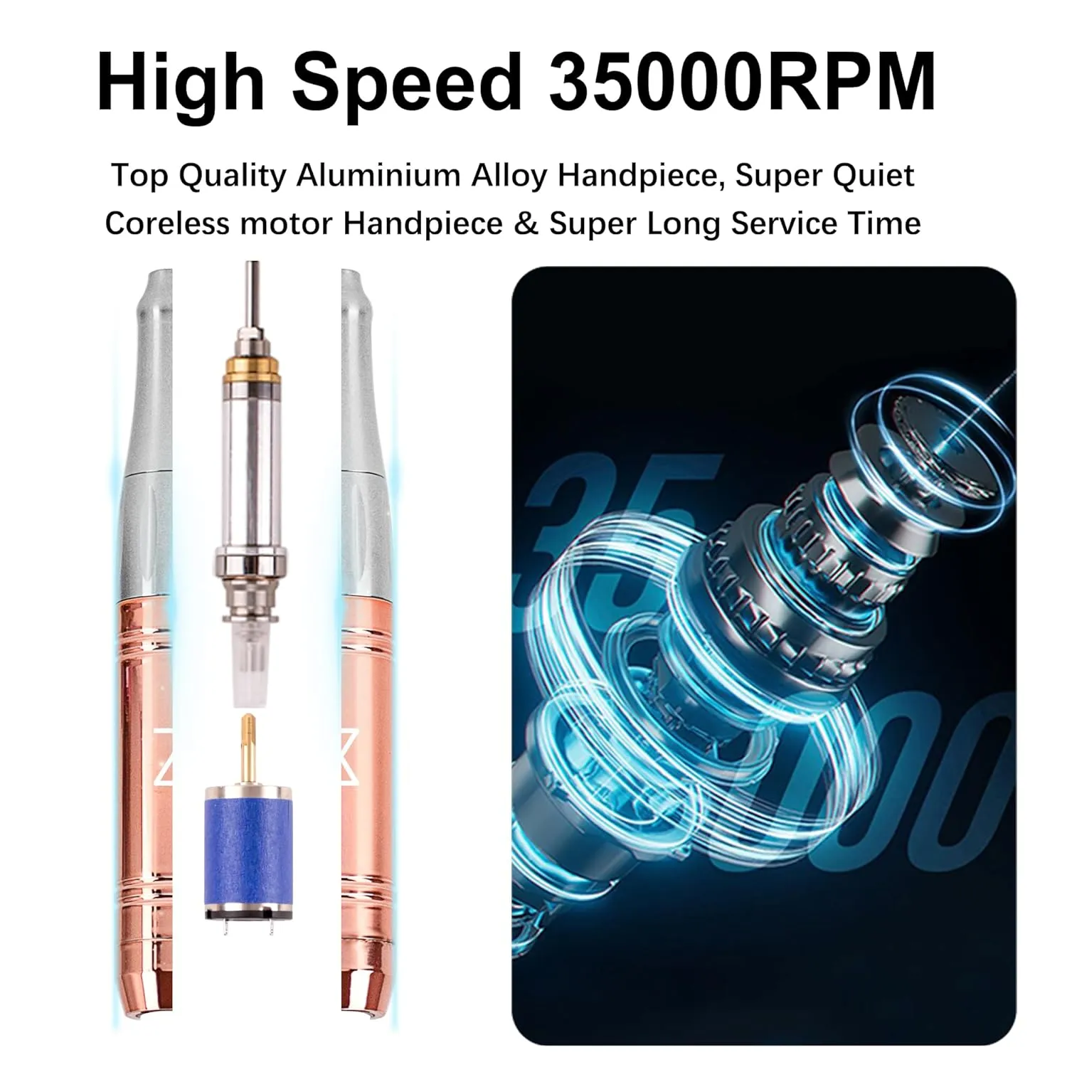 M - Mase 35k RPM Coreless Motor Handpiece Nail E-File - Handpiece Only (Handpiece - Metallic Gold)