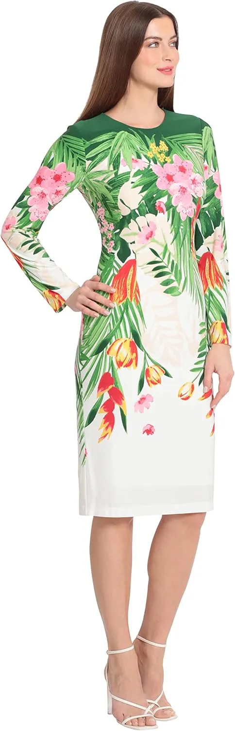 Maggy London Women's Long Sleeve Floral Printed Sheath