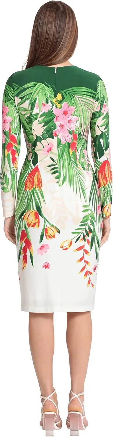 Maggy London Women's Long Sleeve Floral Printed Sheath