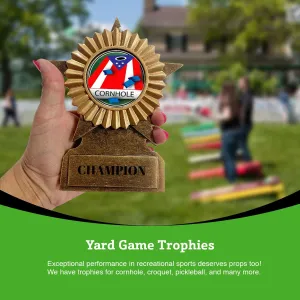 Male Cornhole Drinking Column Trophy - Plastic Trophy with Base, Awards and Trophies for Sports Competition, Prizes for Adults and Kids Gold Gray, 8"