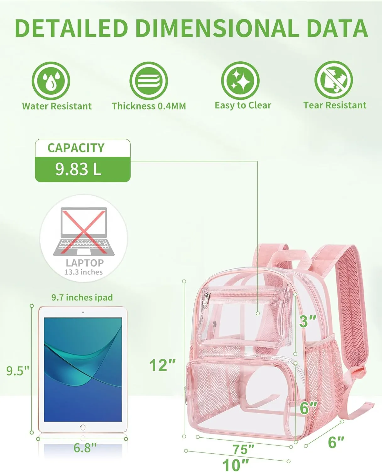 MAY TREE Small Clear Backpack Stadium Approved for Women and Men Clear Bag for Stadium Events Concert Sporting Festival, Princess Pink