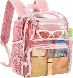 MAY TREE Small Clear Backpack Stadium Approved for Women and Men Clear Bag for Stadium Events Concert Sporting Festival, Princess Pink