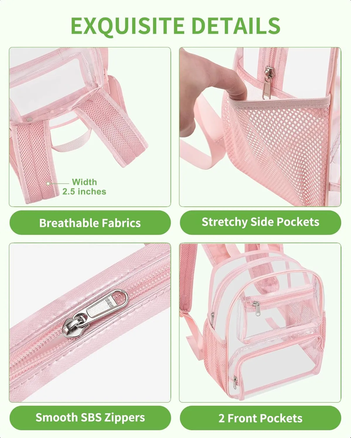 MAY TREE Small Clear Backpack Stadium Approved for Women and Men Clear Bag for Stadium Events Concert Sporting Festival, Princess Pink