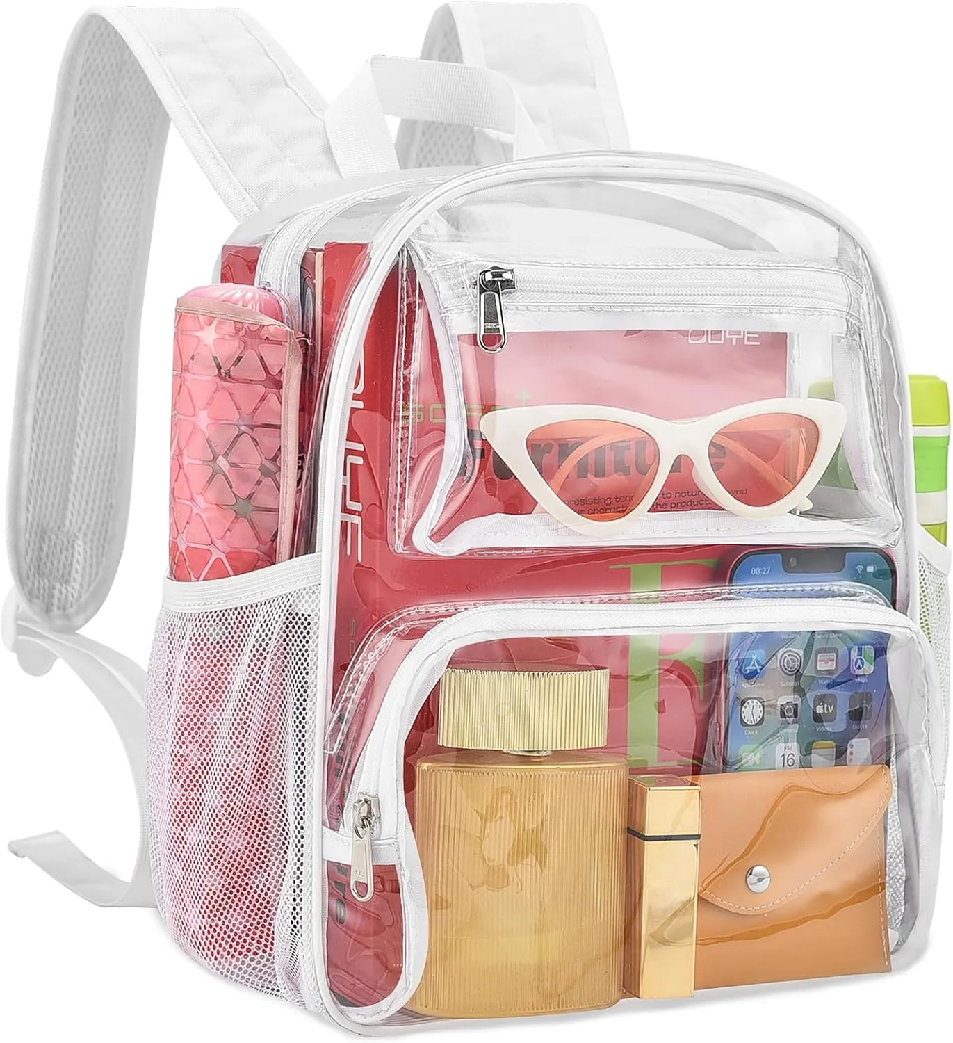 MAY TREE Small Clear Backpack Stadium Approved for Women and Men Clear Bag for Stadium Events Concert Sporting Festival, White