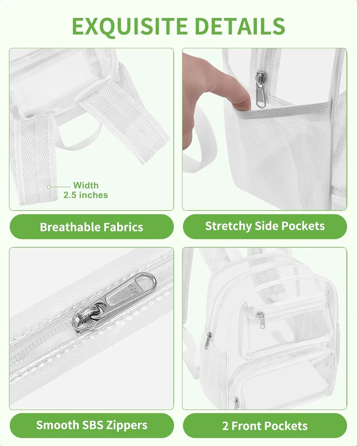 MAY TREE Small Clear Backpack Stadium Approved for Women and Men Clear Bag for Stadium Events Concert Sporting Festival, White