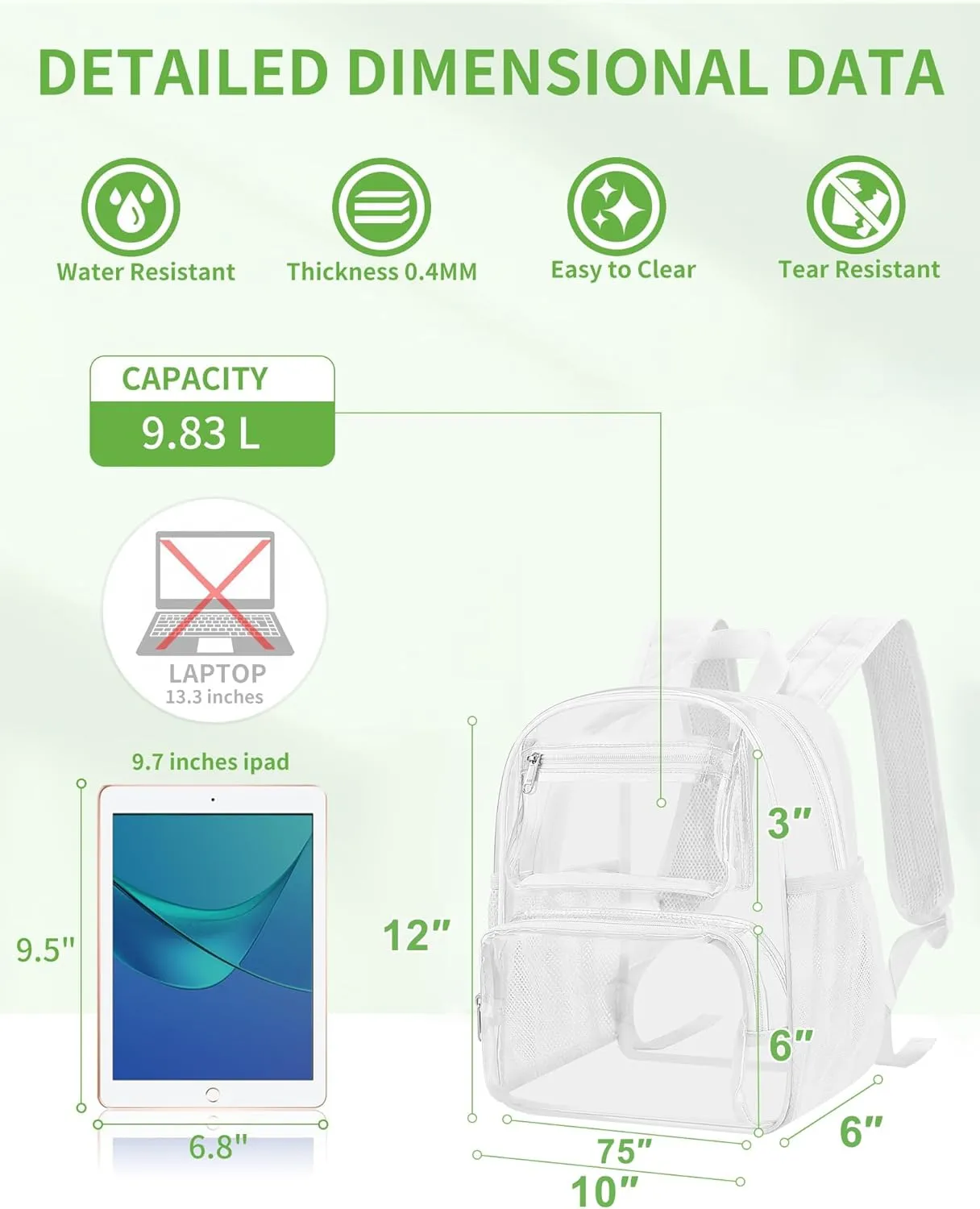 MAY TREE Small Clear Backpack Stadium Approved for Women and Men Clear Bag for Stadium Events Concert Sporting Festival, White