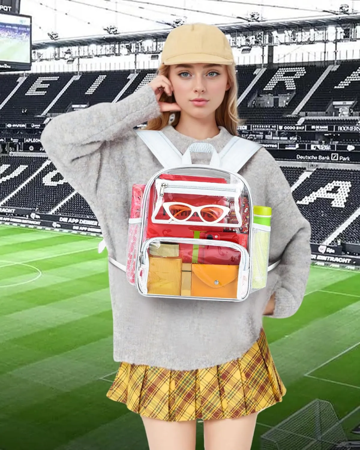 MAY TREE Small Clear Backpack Stadium Approved for Women and Men Clear Bag for Stadium Events Concert Sporting Festival, White