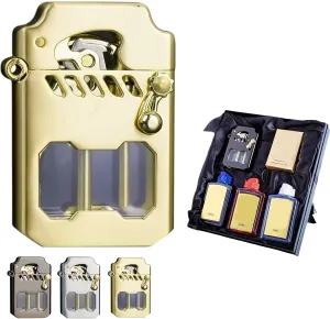 Mecha Metal Rocker Lighter - Retro Transparent Oil Tank Kerosene Windproof Lighter With Rocker Arm (Gold)