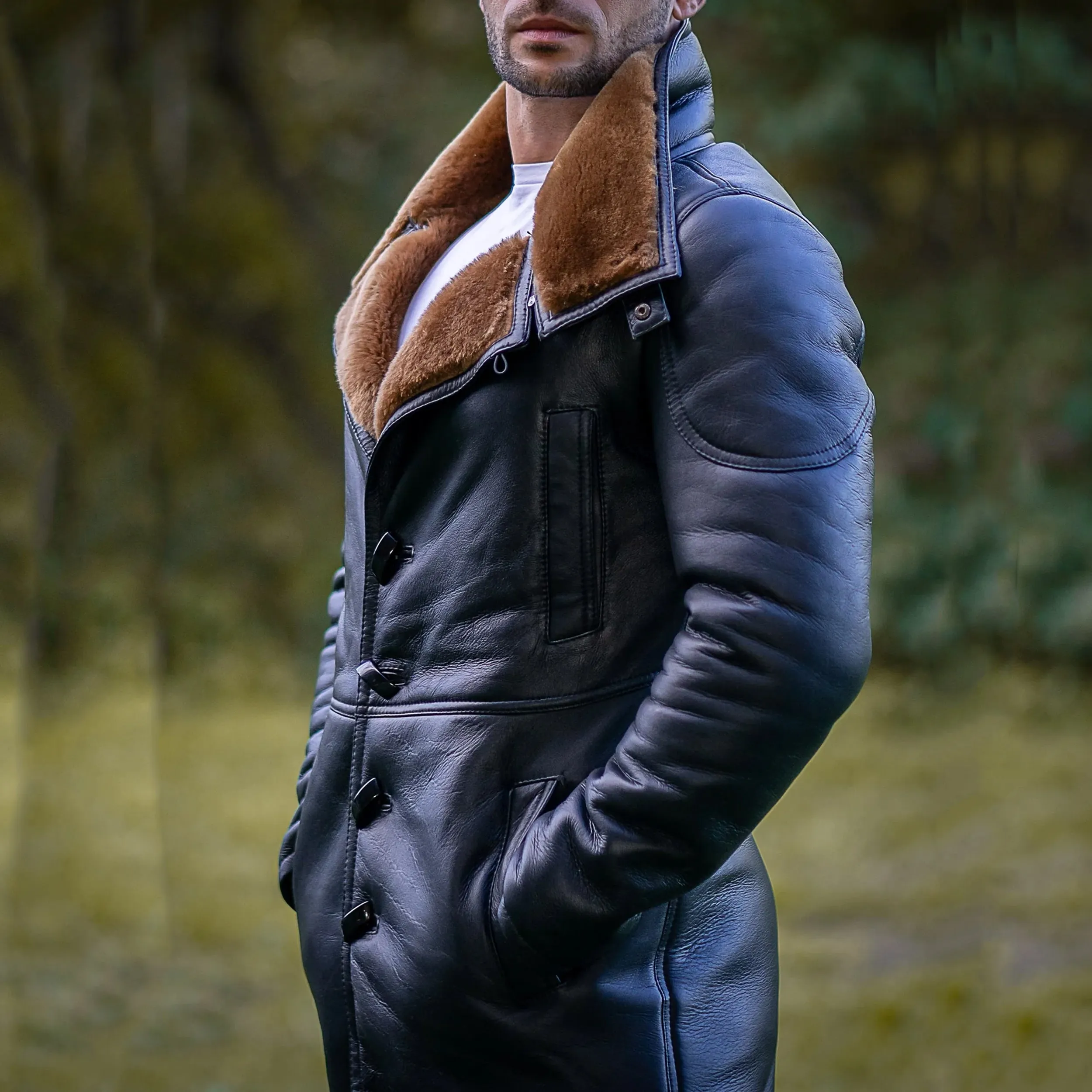 Men B4 RAF Aviator Brown Real Leather bomber Fur Coat