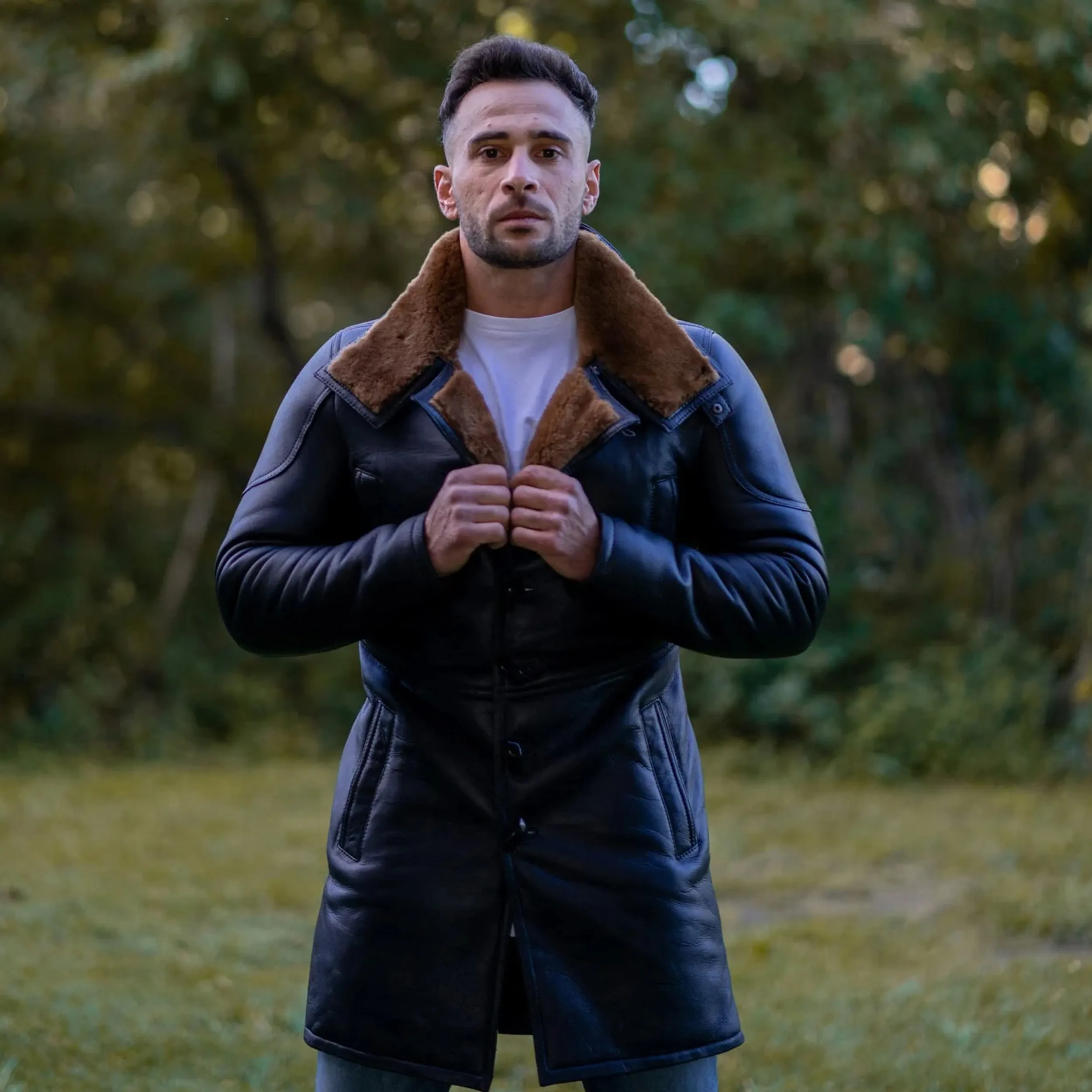 Men B4 RAF Aviator Brown Real Leather bomber Fur Coat