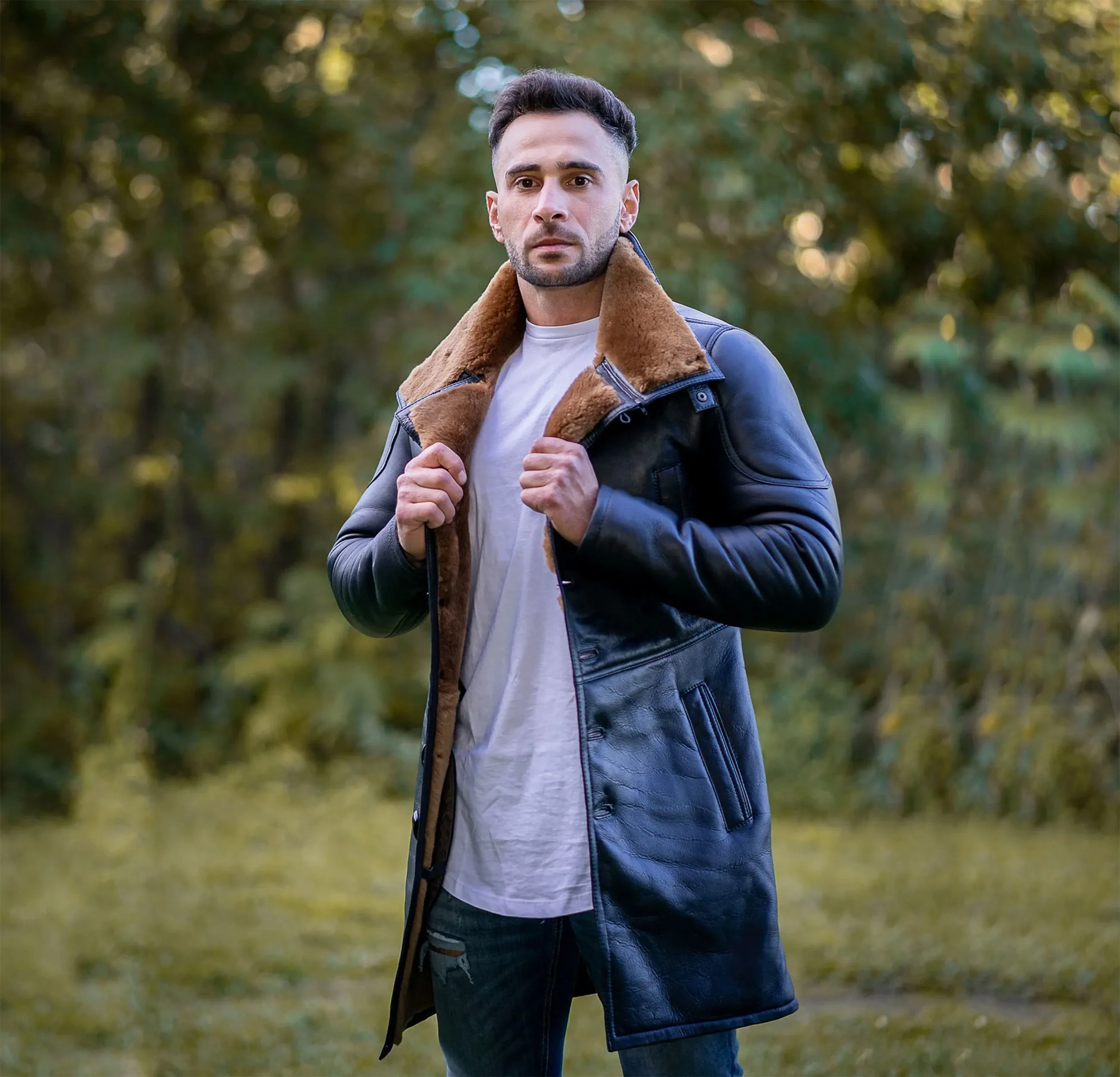 Men B4 RAF Aviator Brown Real Leather bomber Fur Coat