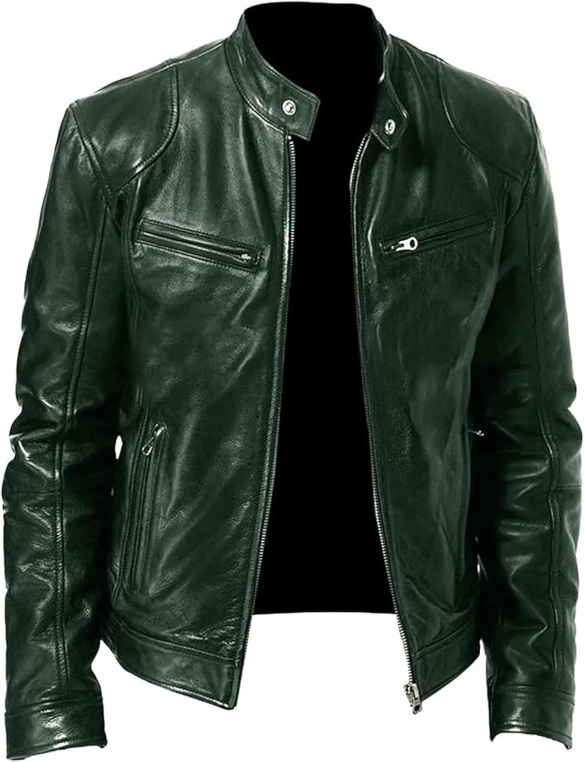 Men Slim Fit Motorcyle Leather Jacket Zip-Up Windbreaker Leather Jackets Lightweight PU Biker Vintage Coat