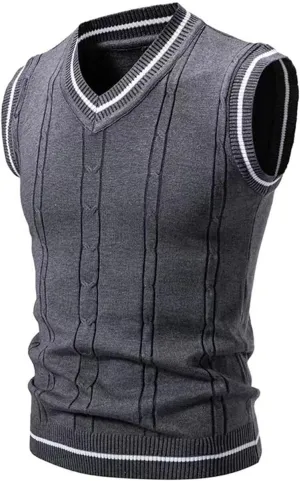 Men's Argyle Vest Sweater Plus Size V Neck Sleeveless Pullover Sweaters Fashion Slim Fit Thermal Knitwear Tank Tops