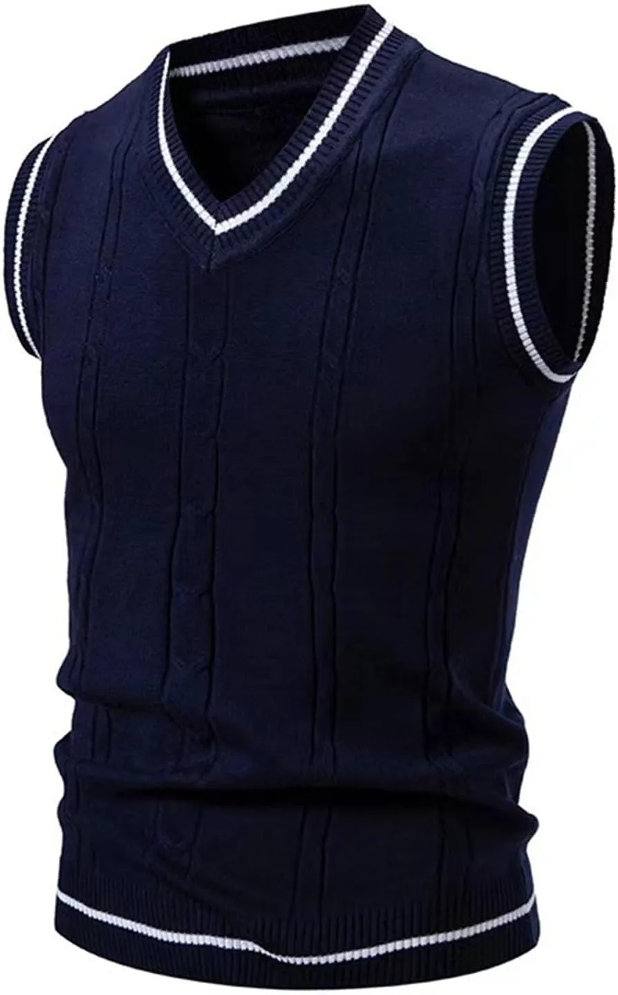 Men's Argyle Vest Sweater Plus Size V Neck Sleeveless Pullover Sweaters Fashion Slim Fit Thermal Knitwear Tank Tops