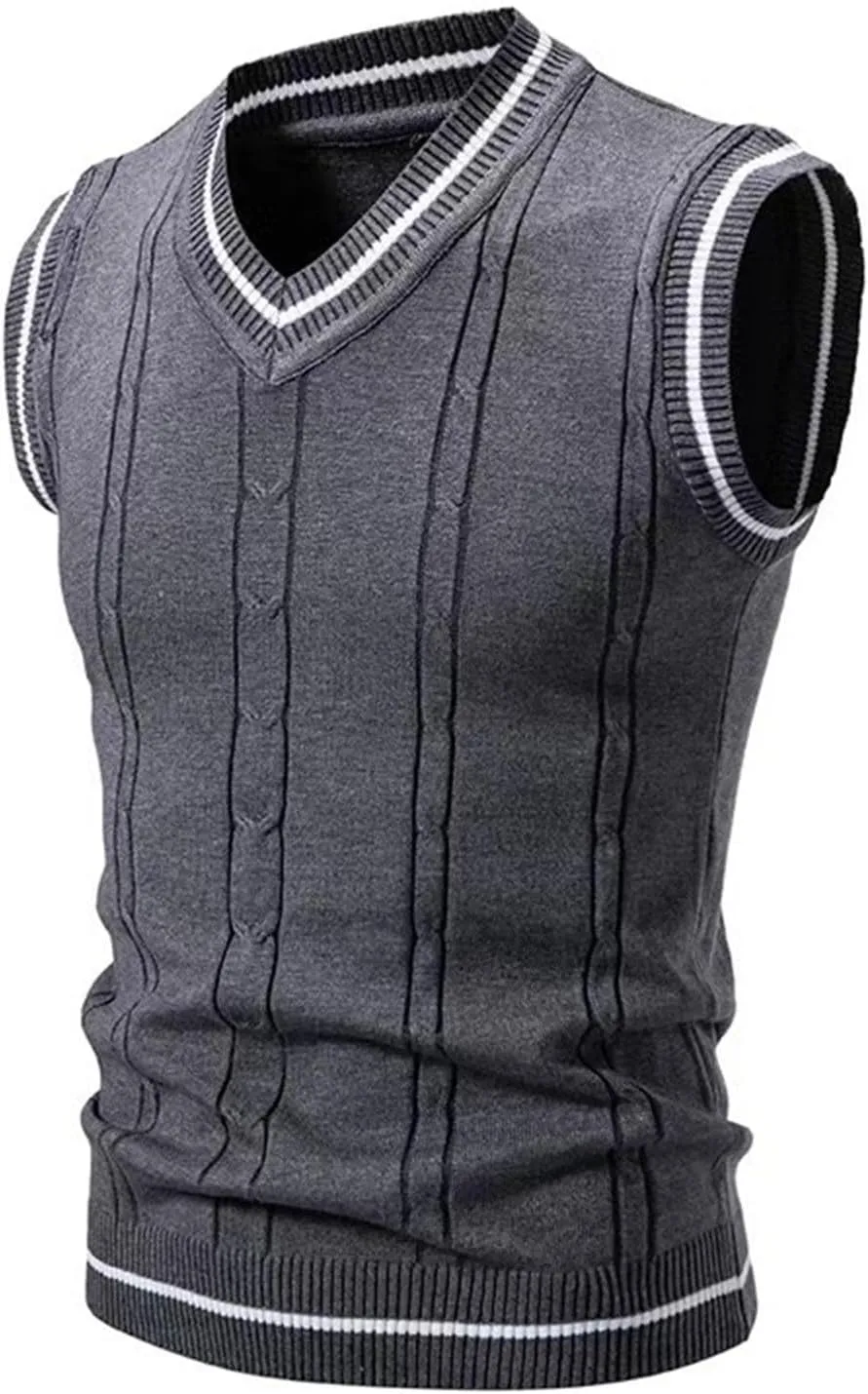 Men's Argyle Vest Sweater Plus Size V Neck Sleeveless Pullover Sweaters Fashion Slim Fit Thermal Knitwear Tank Tops