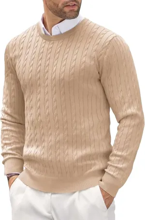 Men's Crewneck Pullover Sweater Plus Size Chunky Warm Cable Knit Jumper Classic Slim Fit Long Sleeve Knitwear Tops