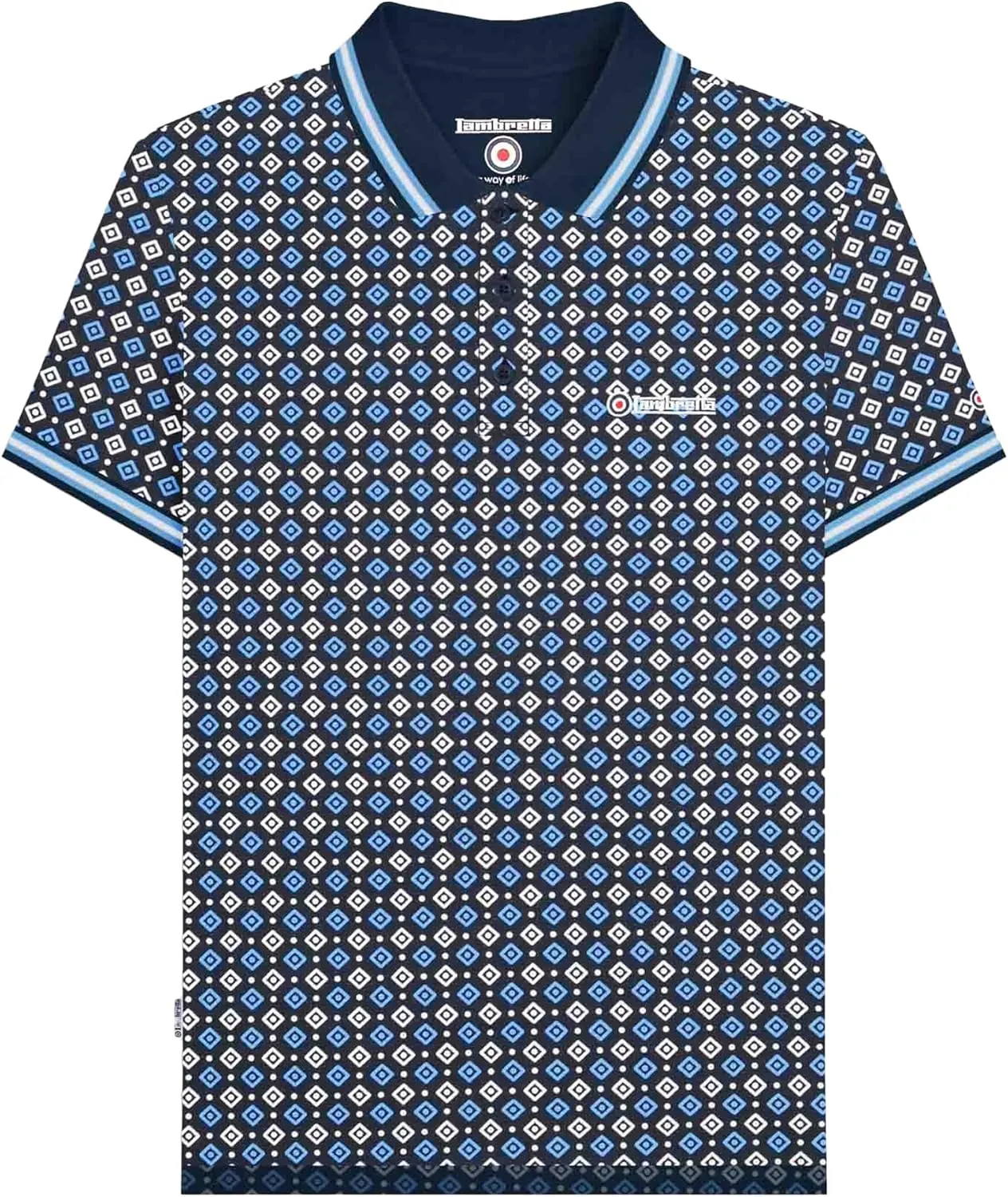 Mens Geometric Print Short Sleeve Polo Shirt, Navy, Large