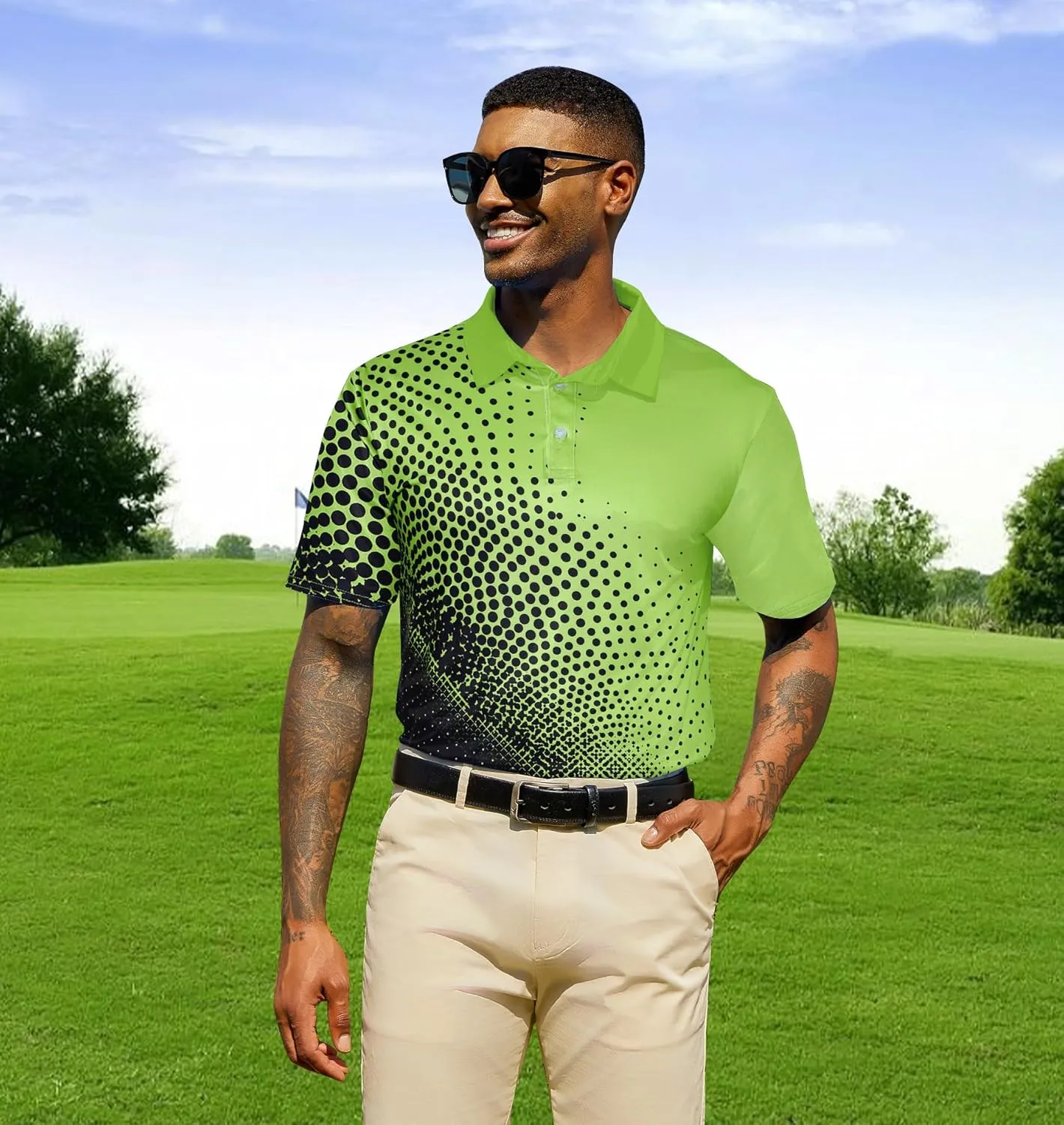 Mens Golf Shirts Short Sleeve Dry Fit Athletic Moisture Wicking Golf Polo Performance Printed Collared Polos