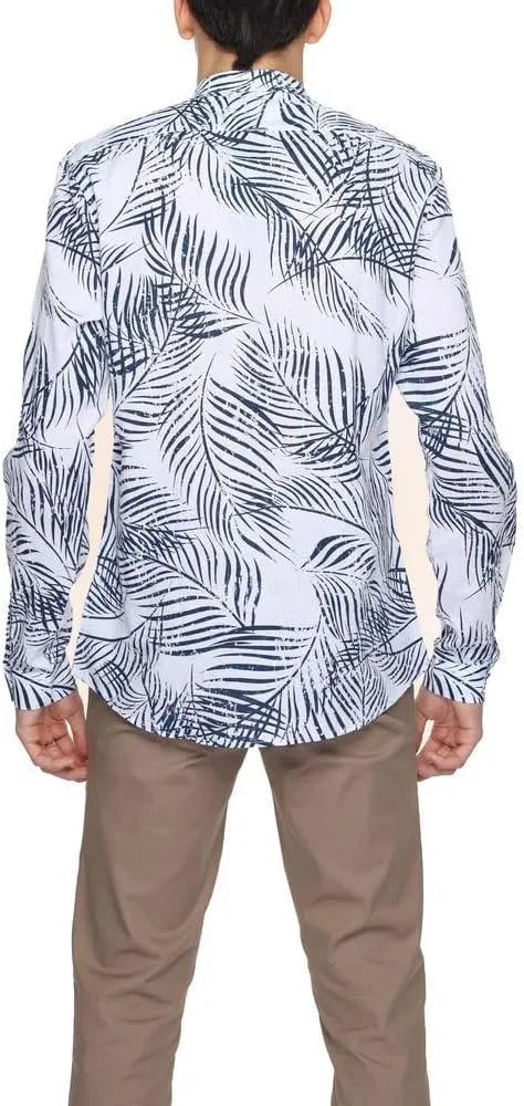 Men's Mao Collar Seoul Slim Fit Printed Linen Shirt