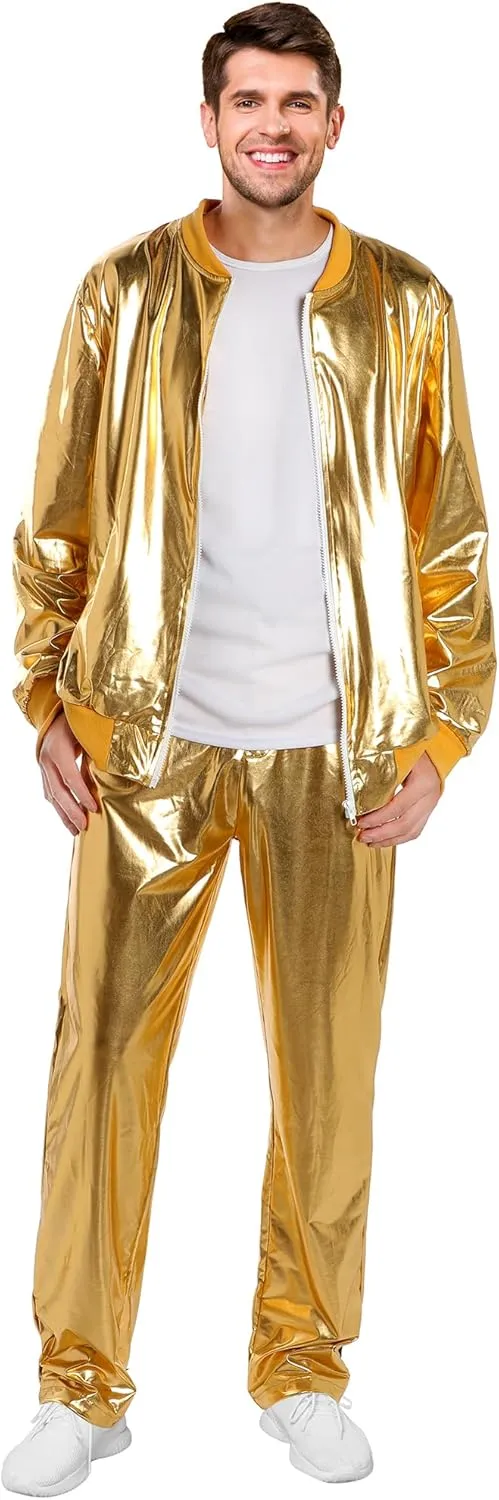 Men's Metallic Jacket and Pants Set Jacket Men Straight Leg Trousers Costume for Men Disco Cosplay Party