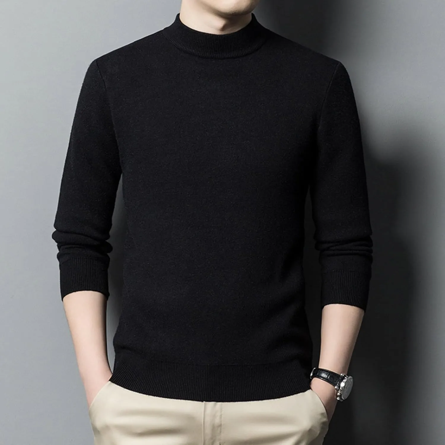 Mens Pull Over Sweater Slim Fit Warm Turtleneck Thick Jumper Basic Long Sleeve Knitted Tops Underwear Big and Tall