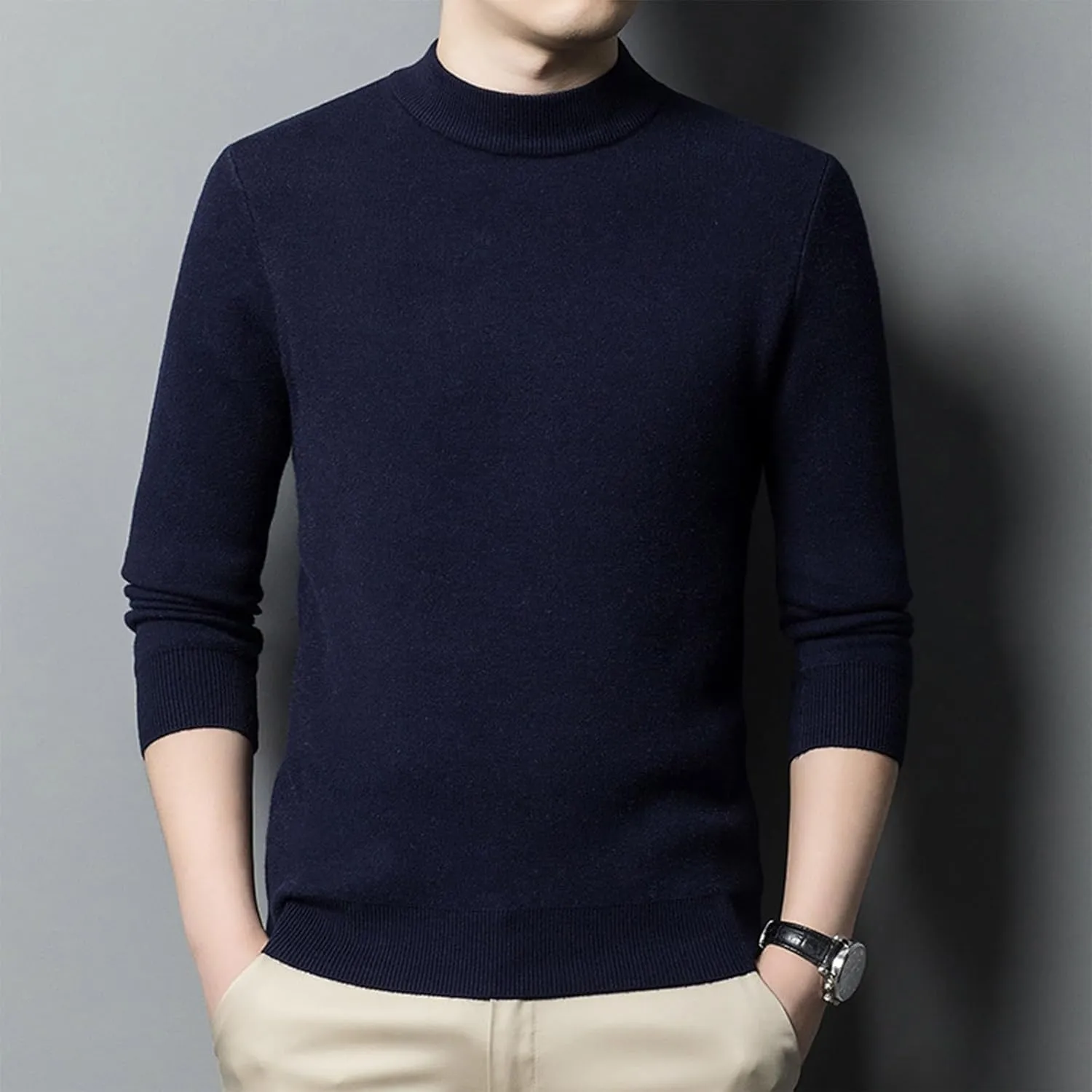 Mens Pull Over Sweater Slim Fit Warm Turtleneck Thick Jumper Basic Long Sleeve Knitted Tops Underwear Big and Tall
