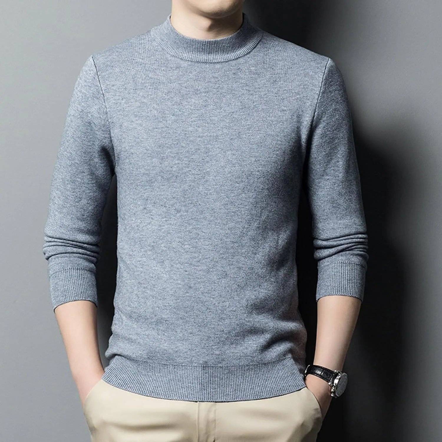 Mens Pull Over Sweater Slim Fit Warm Turtleneck Thick Jumper Basic Long Sleeve Knitted Tops Underwear Big and Tall