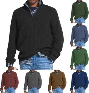 Men's Quarter Zip Sweater Waffle Knit Sweater Casual Fall Winter Polo Casual Knitted Loose Fit Oversize Sweater