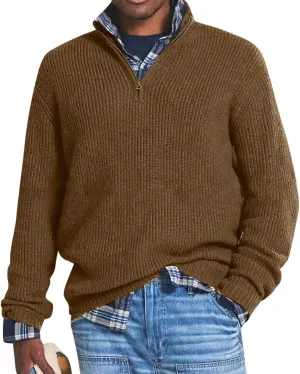 Men's Quarter Zip Sweater Waffle Knit Sweater Casual Fall Winter Polo Casual Knitted Loose Fit Oversize Sweater